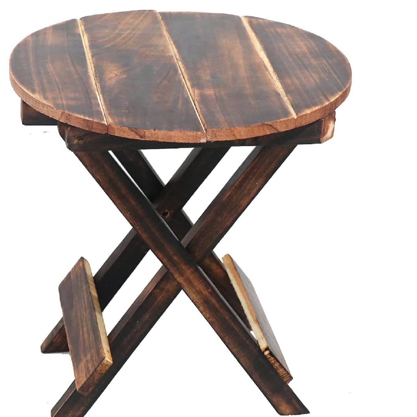 Round Wooden Folding Coffee Table with Vintage Finish - top_view