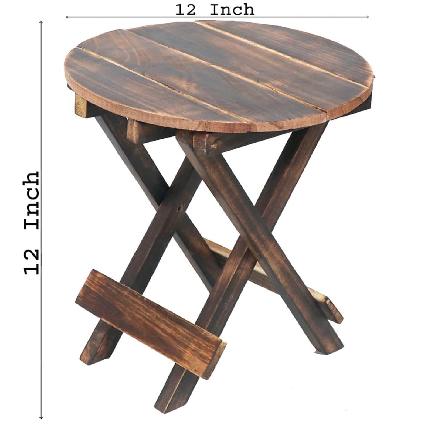 Round Wooden Folding Coffee Table with Vintage Finish - rear_view