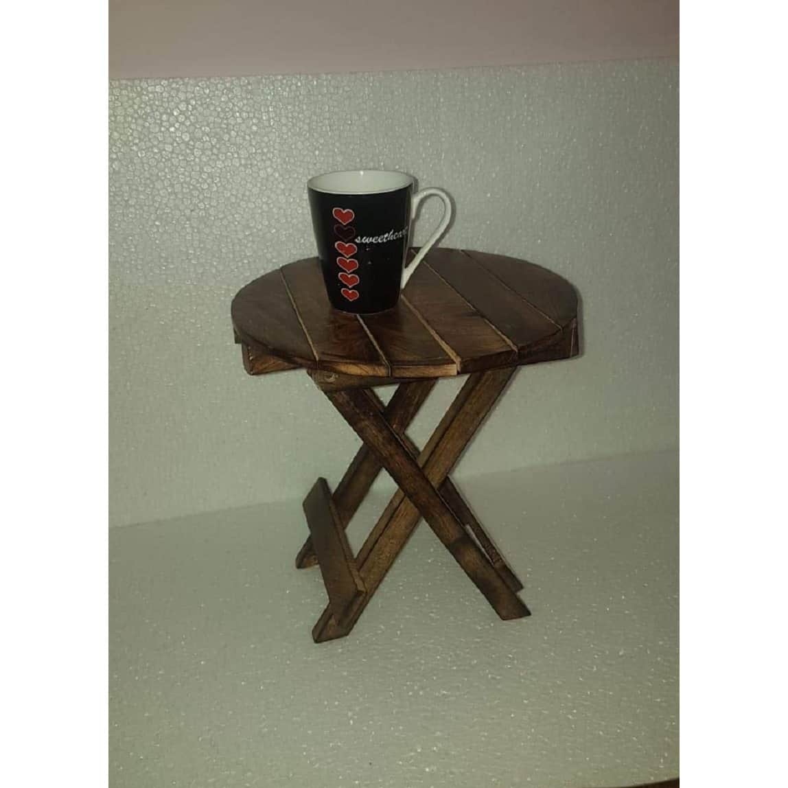 Round Wooden Folding Coffee Table with Vintage Finish - left_view