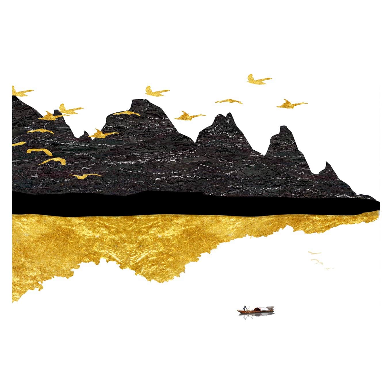 Gold Black Mountain vector Digital Wall Painting - rear_view