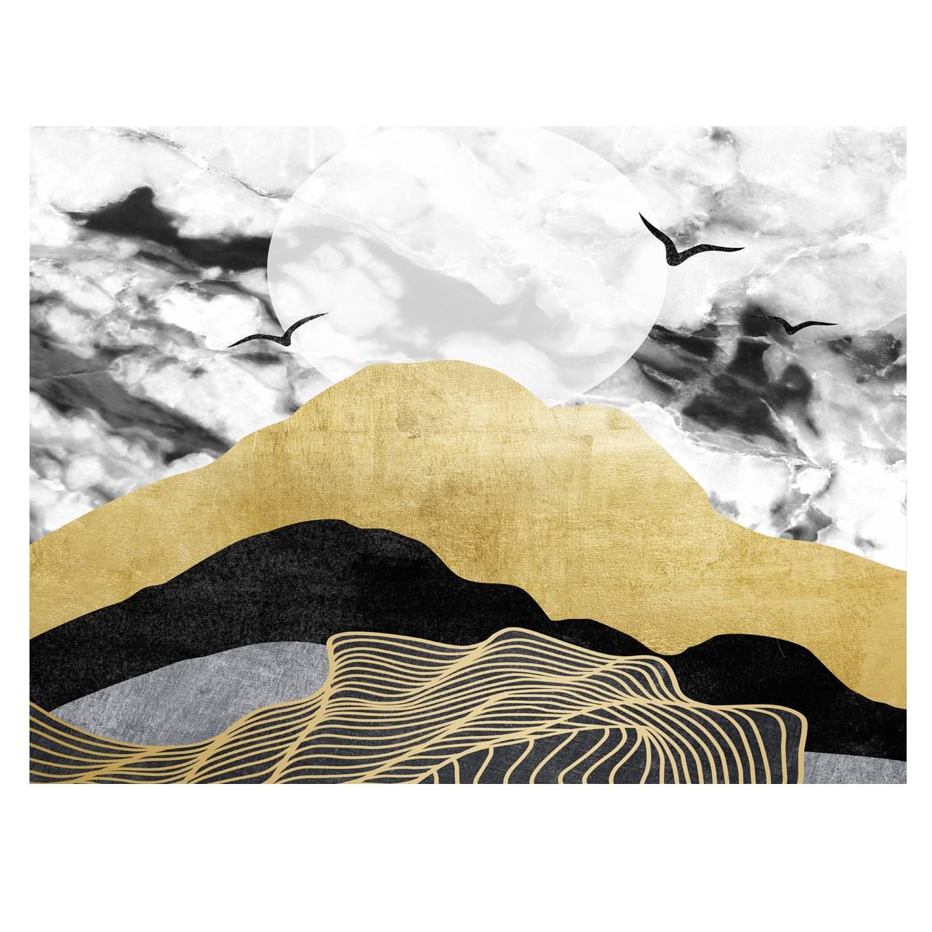 Rainy Weather Gold Black Digital Wall Painting