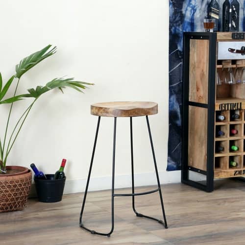 Stylish Wooden top Iron Bar Stool