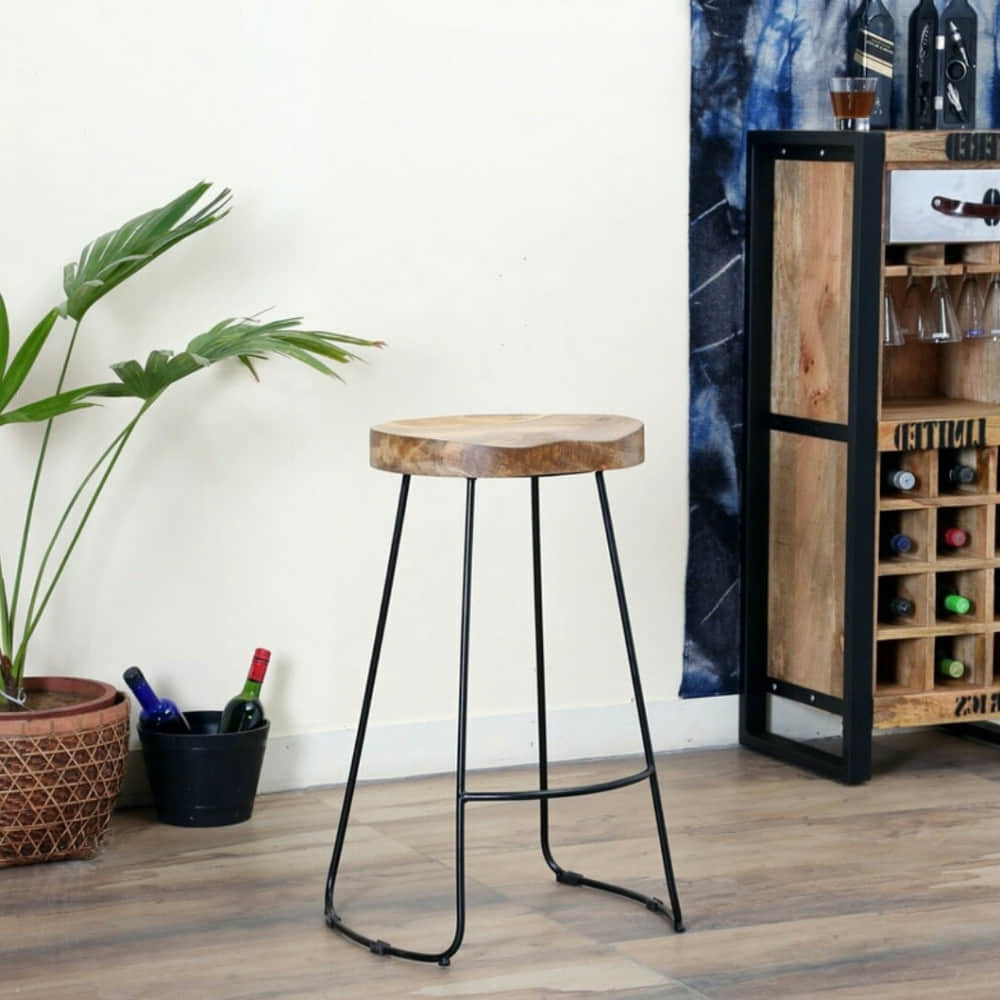 Stylish Wooden top Iron Bar Stool - photo