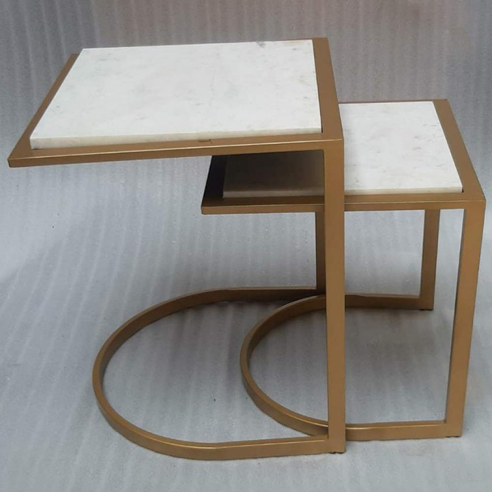 Metal Gold Frame With White Marble Coffee Table For Home, Living Room & Restaurant - photo