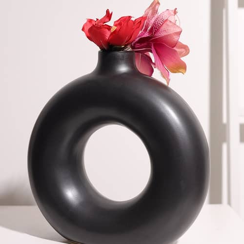 Black Pipe Shape Ceramic Pot Planter For Indoor, Home Decor- Big Pot (Pack of 1)