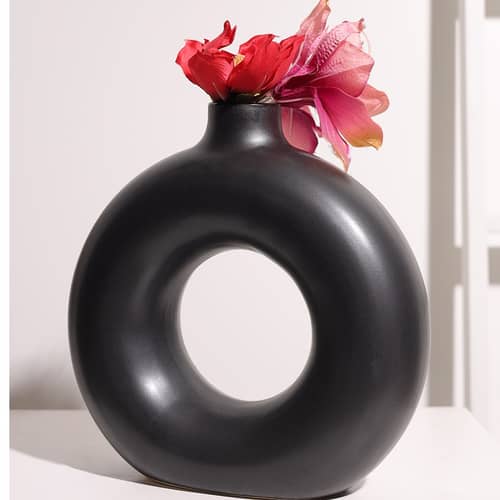 Black Pipe Shape Ceramic Pot Planter For Indoor, Home Decor- Big Pot (Pack of 1)