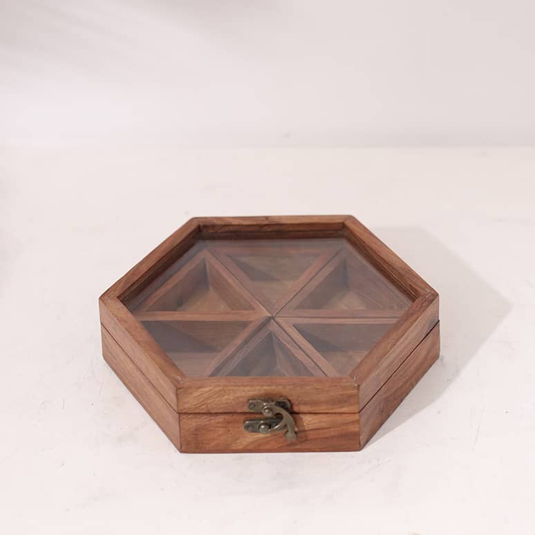 Wooden Dried Fruit Box, Multifunction Snack Storage Container Sectional Tray