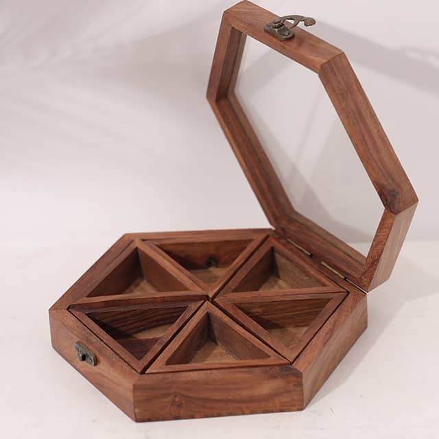 Wooden Dried Fruit Box, Multifunction Snack Storage Container Sectional Tray