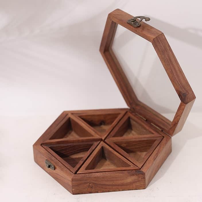 Wooden Dried Fruit Box, Multifunction Snack Storage Container Sectional Tray - top_view