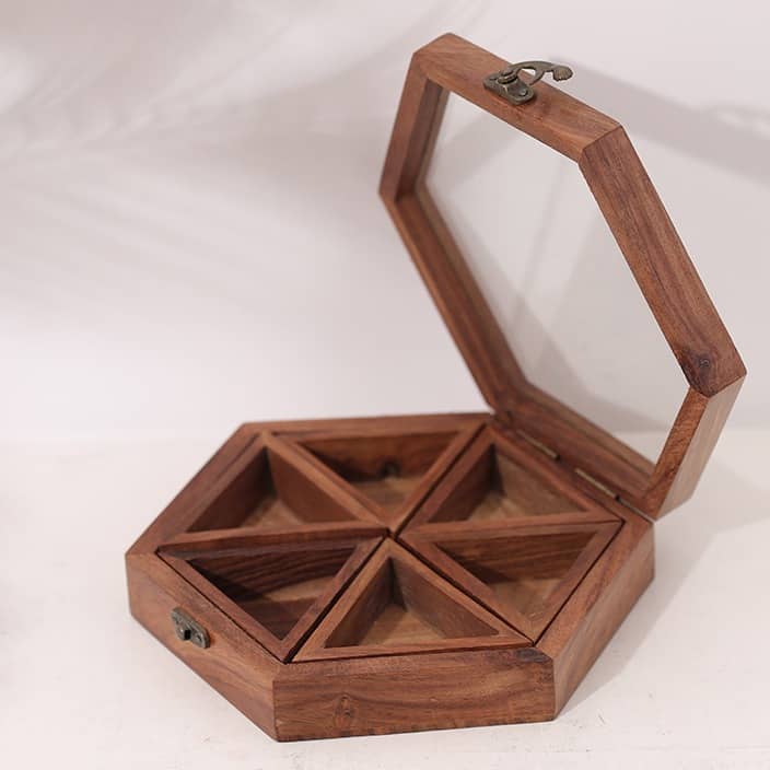 Wooden Dried Fruit Box, Multifunction Snack Storage Container Sectional Tray