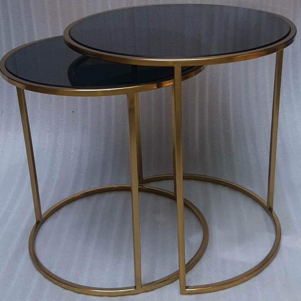 Round Gold & Black Glass Coffee Table - photo