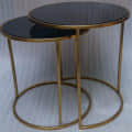 Round Gold & Black Glass Coffee Table - photo