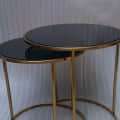 Round Gold & Black Glass Coffee Table - front_view