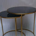 Round Gold & Black Glass Coffee Table - top_view