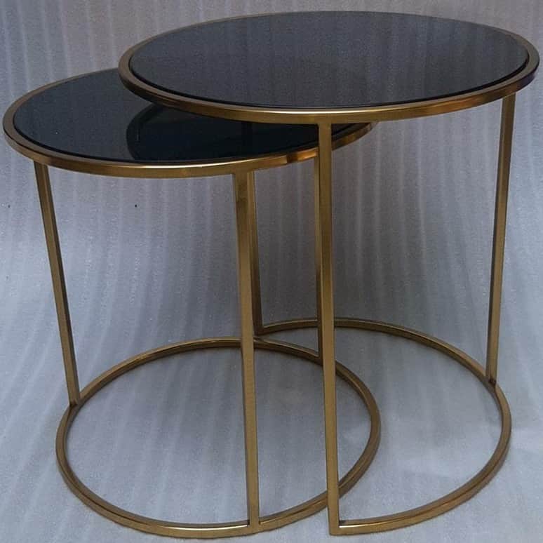 Round Gold & Black Glass Coffee Table - rear_view
