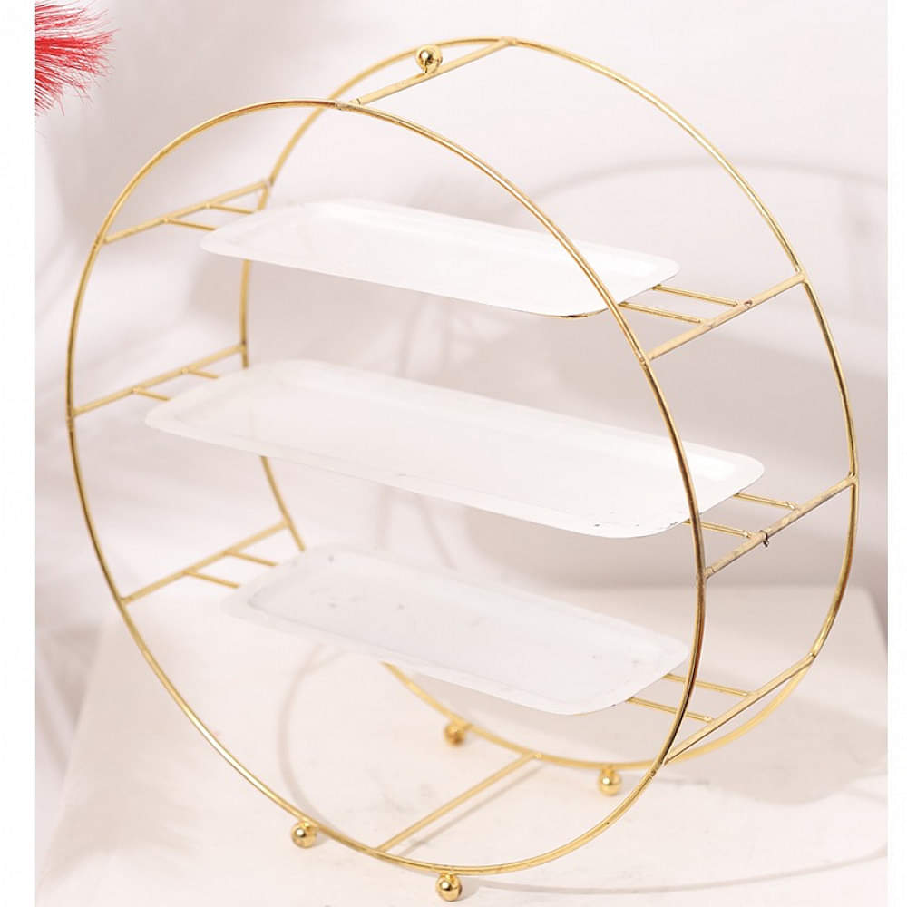 Gold Metal & White 3 Tier Round Cup Cake Stand For Home, Serving Snack - photo
