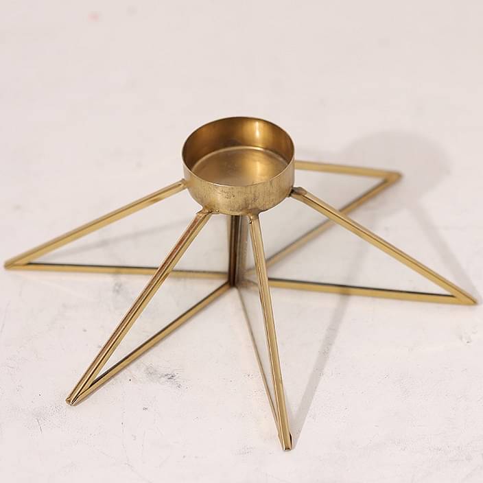 Metal & Glass Tea Light Candle Holder Gold Star Shape For Home Decoration, Table Centerpiece