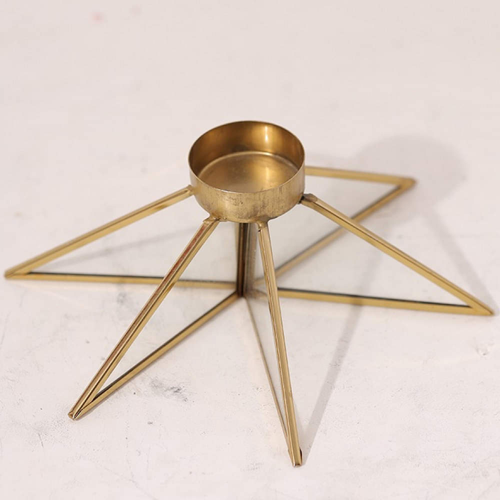 Metal & Glass Tea Light Candle Holder Gold Star Shape For Home Decoration, Table Centerpiece - photo