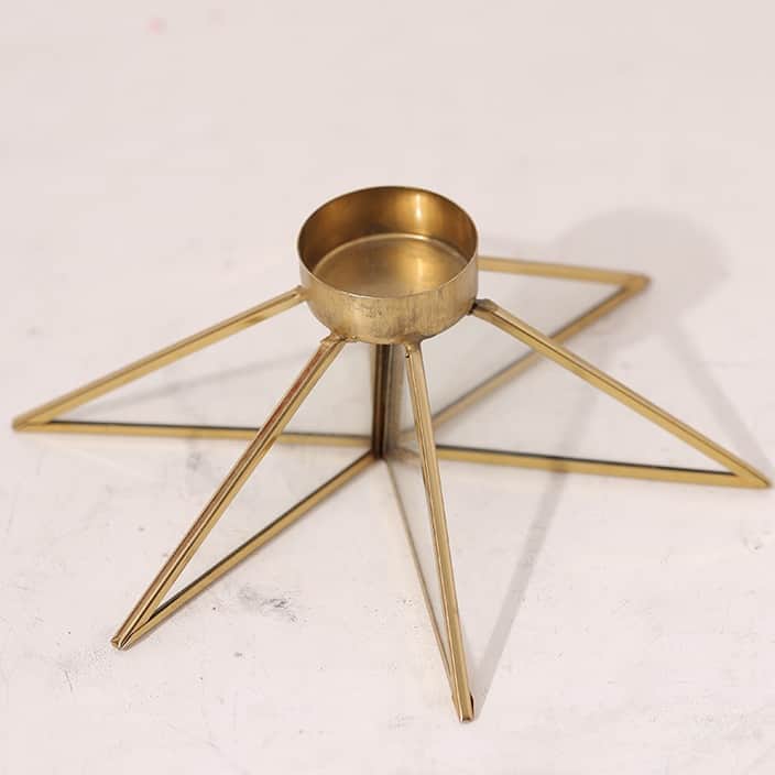 Metal & Glass Tea Light Candle Holder Gold Star Shape For Home Decoration, Table Centerpiece - rear_view