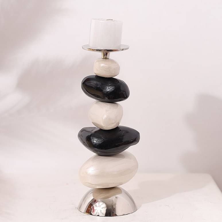 Decorative Pillar Candle Holder Modern Candlestick Holders With Multicolour Stone Shape For Home Decoration