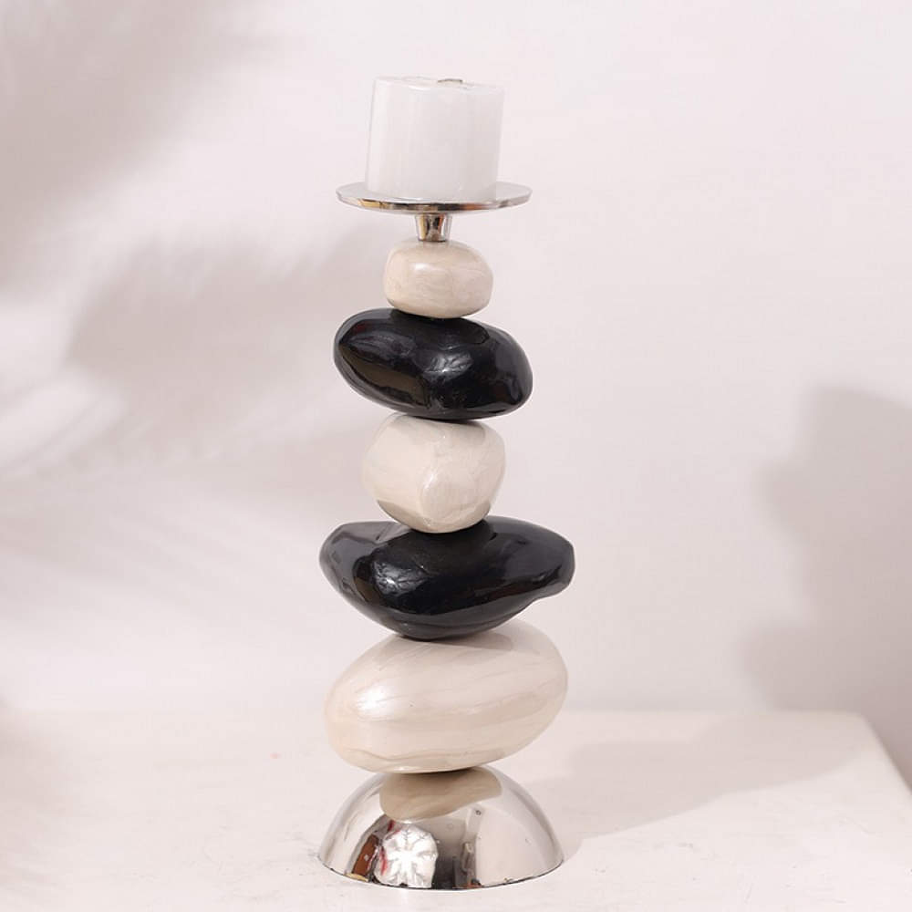 Decorative Pillar Candle Holder Modern Candlestick Holders With Multicolour Stone Shape For Home Decoration - photo