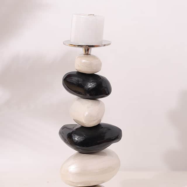 Decorative Pillar Candle Holder Modern Candlestick Holders With Multicolour Stone Shape For Home Decoration - front_view