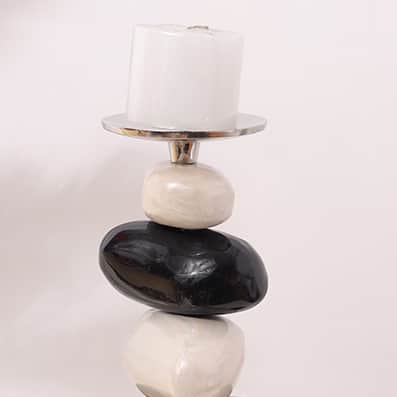Decorative Pillar Candle Holder Modern Candlestick Holders With Multicolour Stone Shape For Home Decoration - top_view