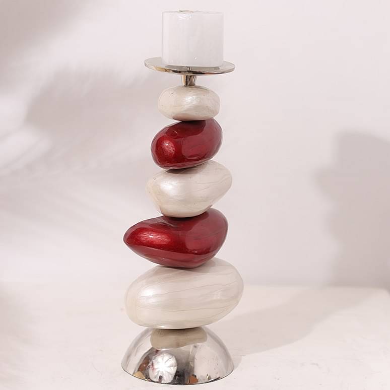 Decorative Pillar Candle Holder Modern Candlestick Holders With Multicolour Stone Shaped Body For Home Decoration