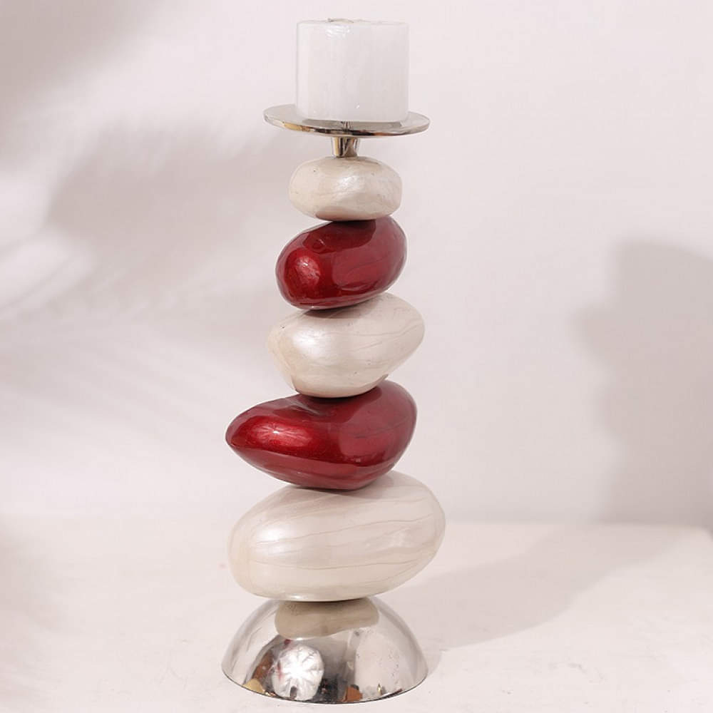 Decorative Pillar Candle Holder Modern Candlestick Holders With Multicolour Stone Shaped Body For Home Decoration - photo