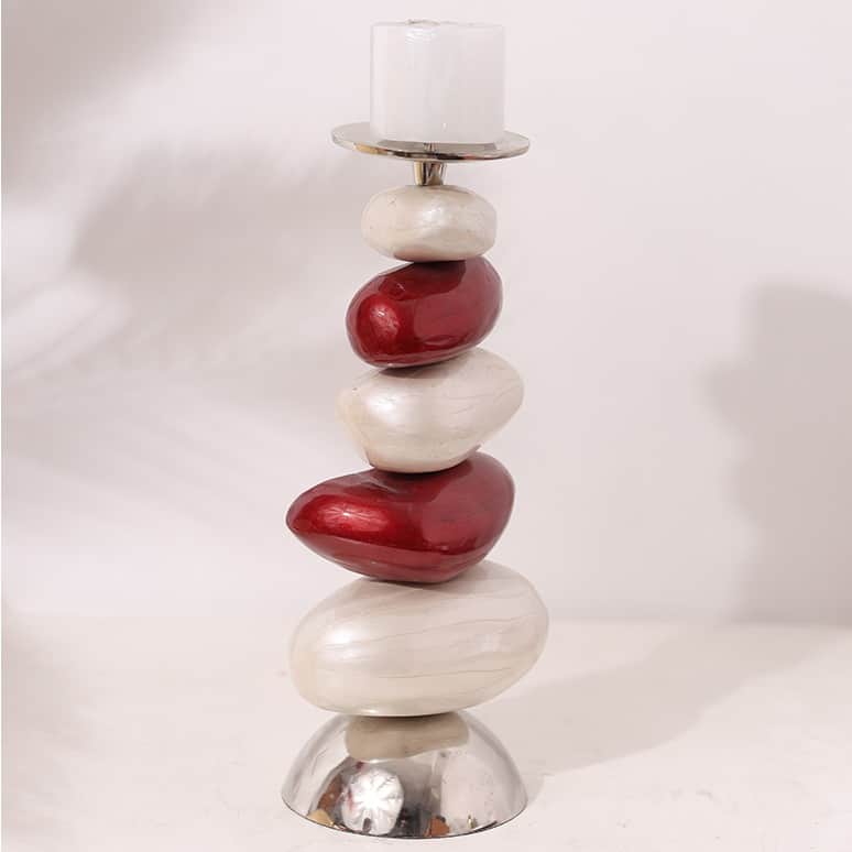 Decorative Pillar Candle Holder Modern Candlestick Holders With Multicolour Stone Shaped Body For Home Decoration - front_view