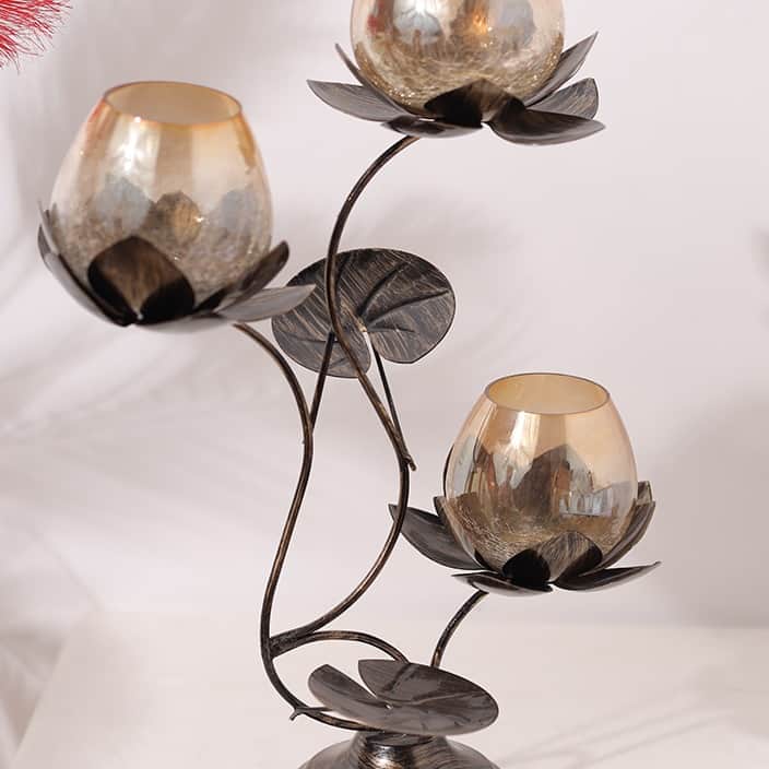 Metal Antique Black Decorative Candle Holder for Home, Living Room & Bedroom - front_view