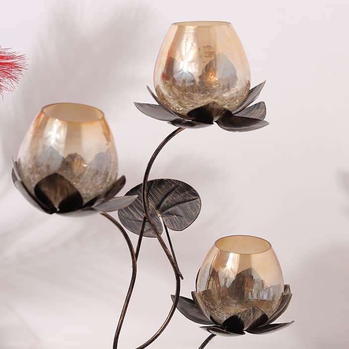 Metal Antique Black Decorative Candle Holder for Home, Living Room & Bedroom - top_view