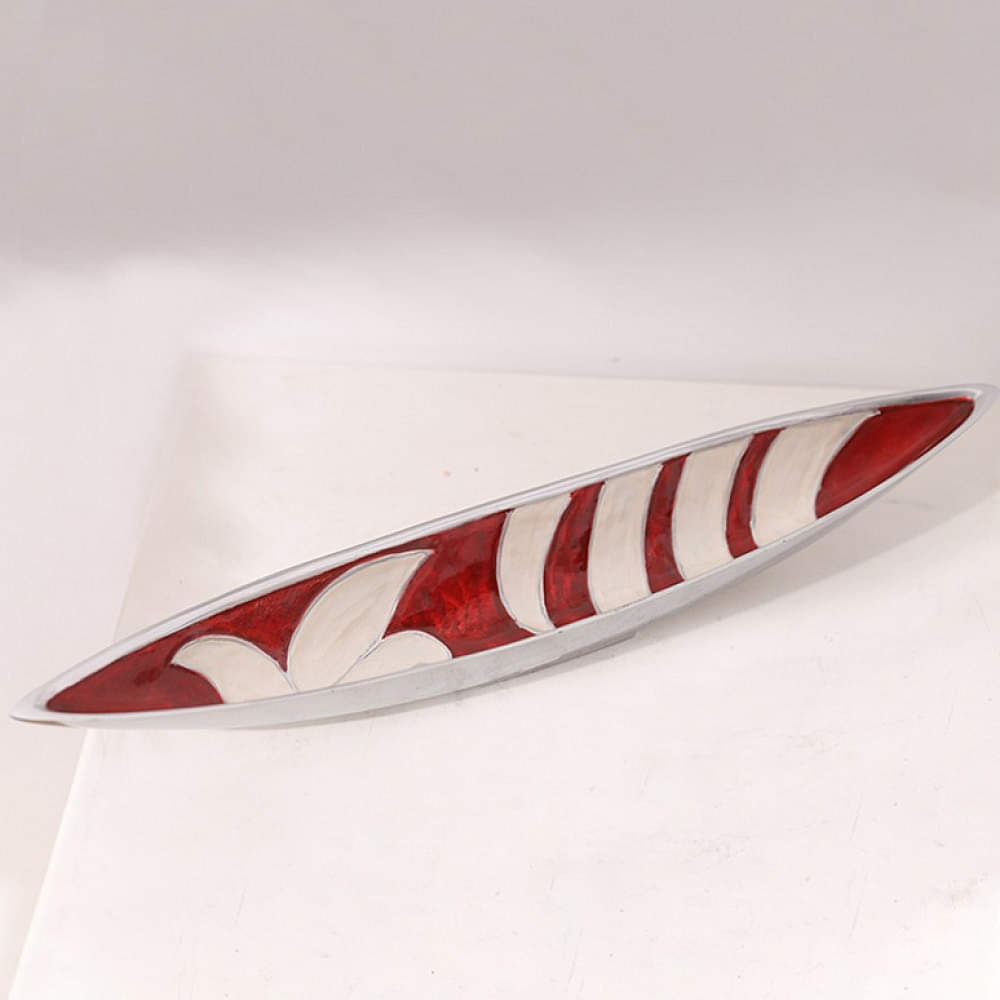 Antique Metal White & Red Color Leaf Shape Serving Snack Platter for Home Decoration Table Top - photo