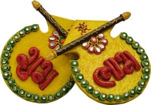 Wooden & Paper Mache Shubh-Labh With Kundan Work Decorative Showpiece