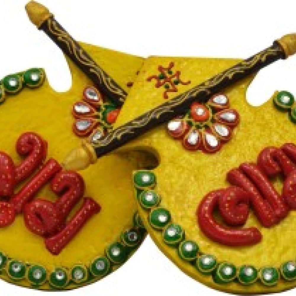 Wooden & Paper Mache Shubh-Labh With Kundan Work Decorative Showpiece - photo