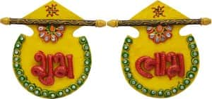 Wooden & Paper Mache Shubh-Labh With Kundan Work Decorative Showpiece - front_view