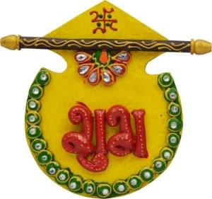 Wooden & Paper Mache Shubh-Labh With Kundan Work Decorative Showpiece