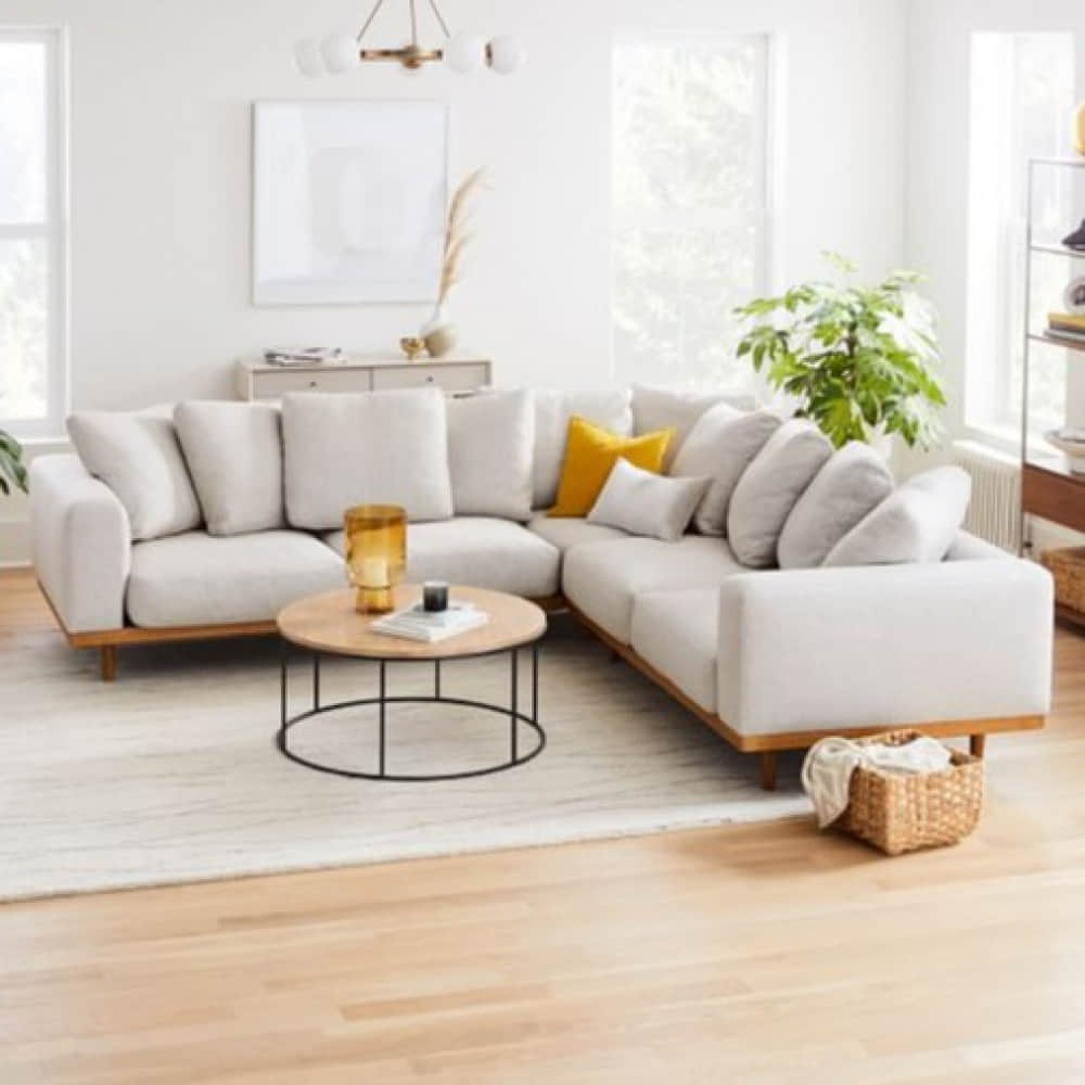 Oyster Beige Textured 5-Seating Sofa - photo