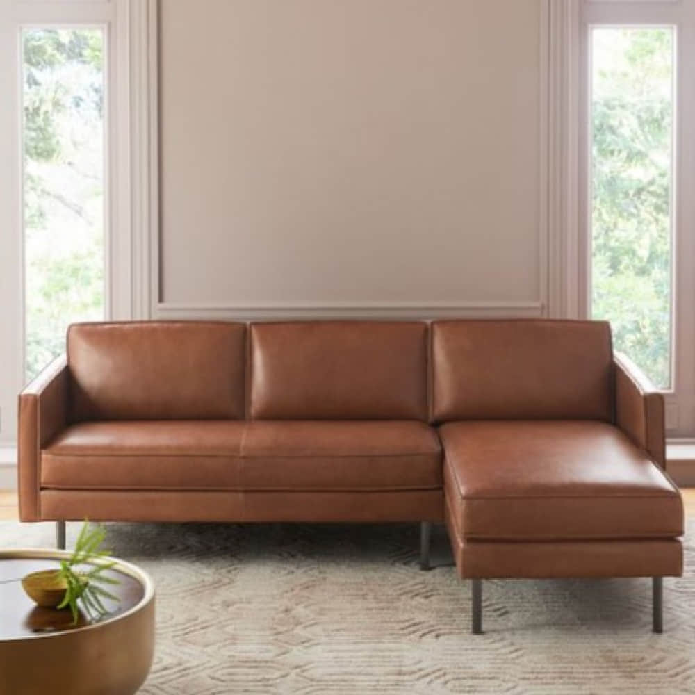 Brown Buff Leather 4-Seater Sofa - photo