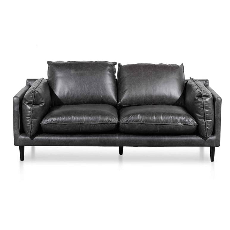 2-Seater Black Buff Leather Sofa
