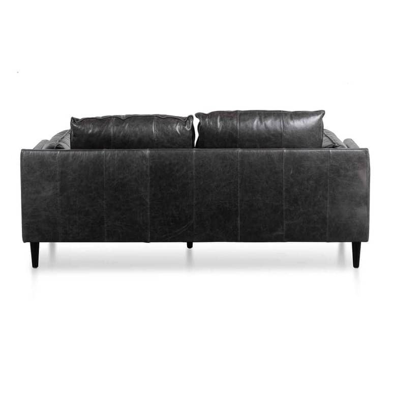 2-Seater Black Buff Leather Sofa