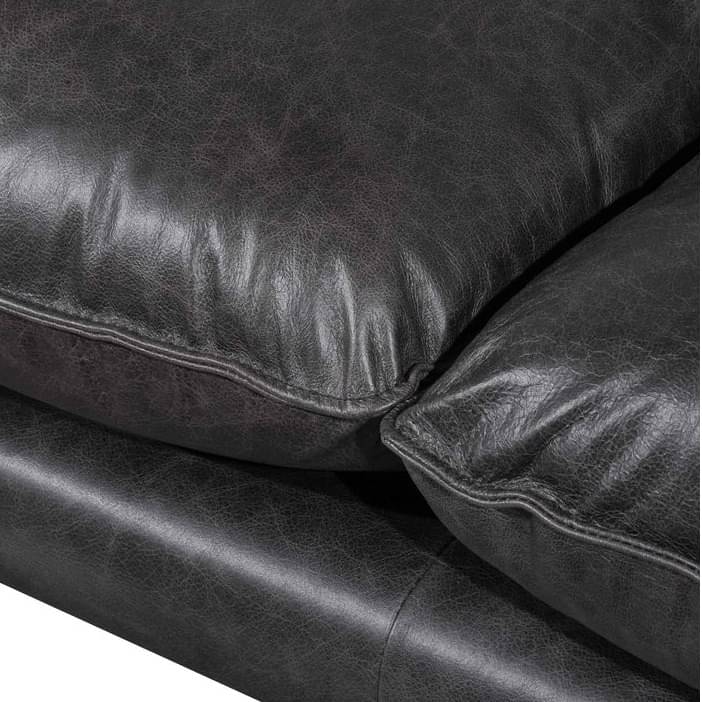 2-Seater Black Buff Leather Sofa