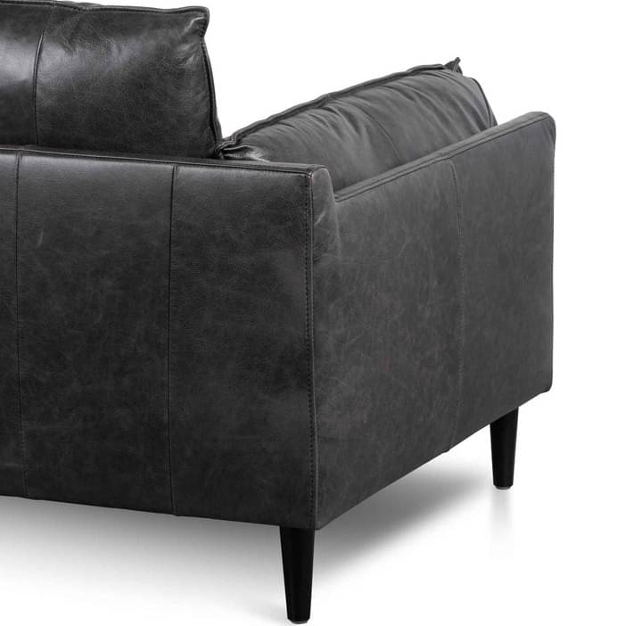 2-Seater Black Buff Leather Sofa