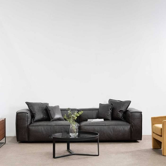 Buff Leather Sofa 2 seater (Black)