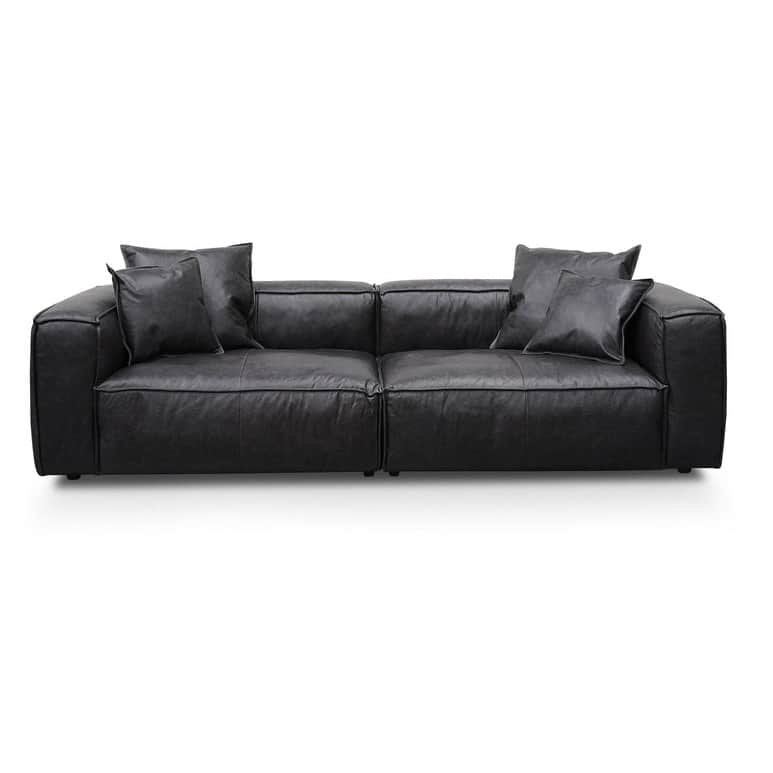 Buff Leather Sofa 2 seater (Black) - front_view