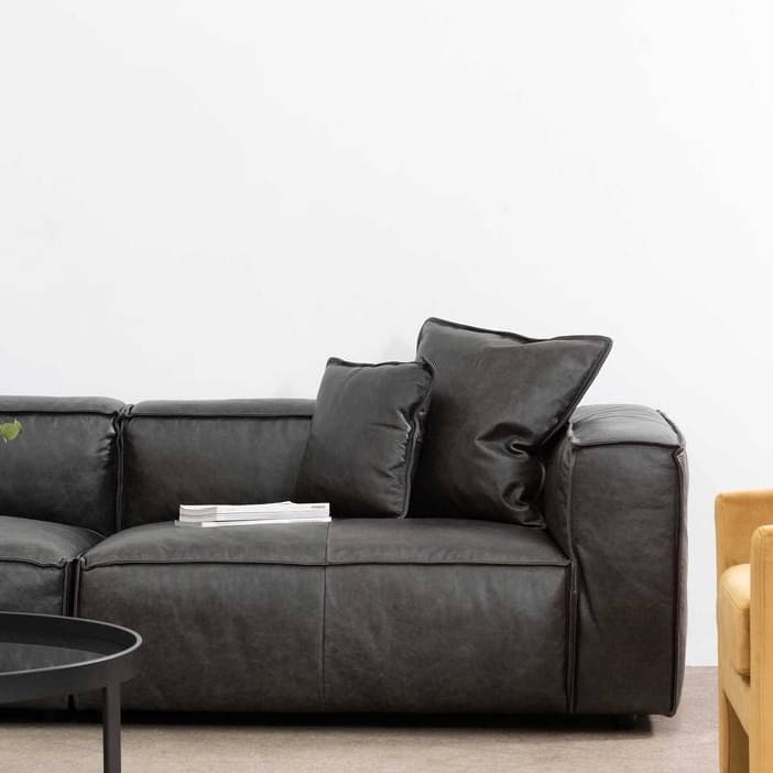 Buff Leather Sofa 2 seater (Black)
