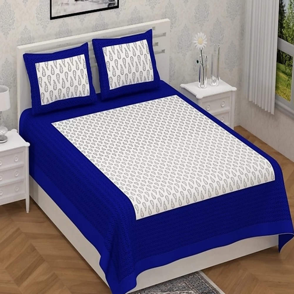 Pure Cotton Double Bedsheet with Pillow Covers Paisley Print - photo