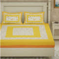 100 % Pure Cotton Double Bedsheet With 2 Pillow Covers Jaipuri Print - Yellow - front_view