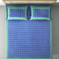 100 % Pure Cotton Double Bedsheet With 2 Pillow Covers Jaipuri Print - Blue - top_view