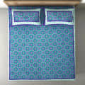 100% Cotton Double Bed Sheet with 2 Pillow Covers Jaipuri Print - Blue - top_view